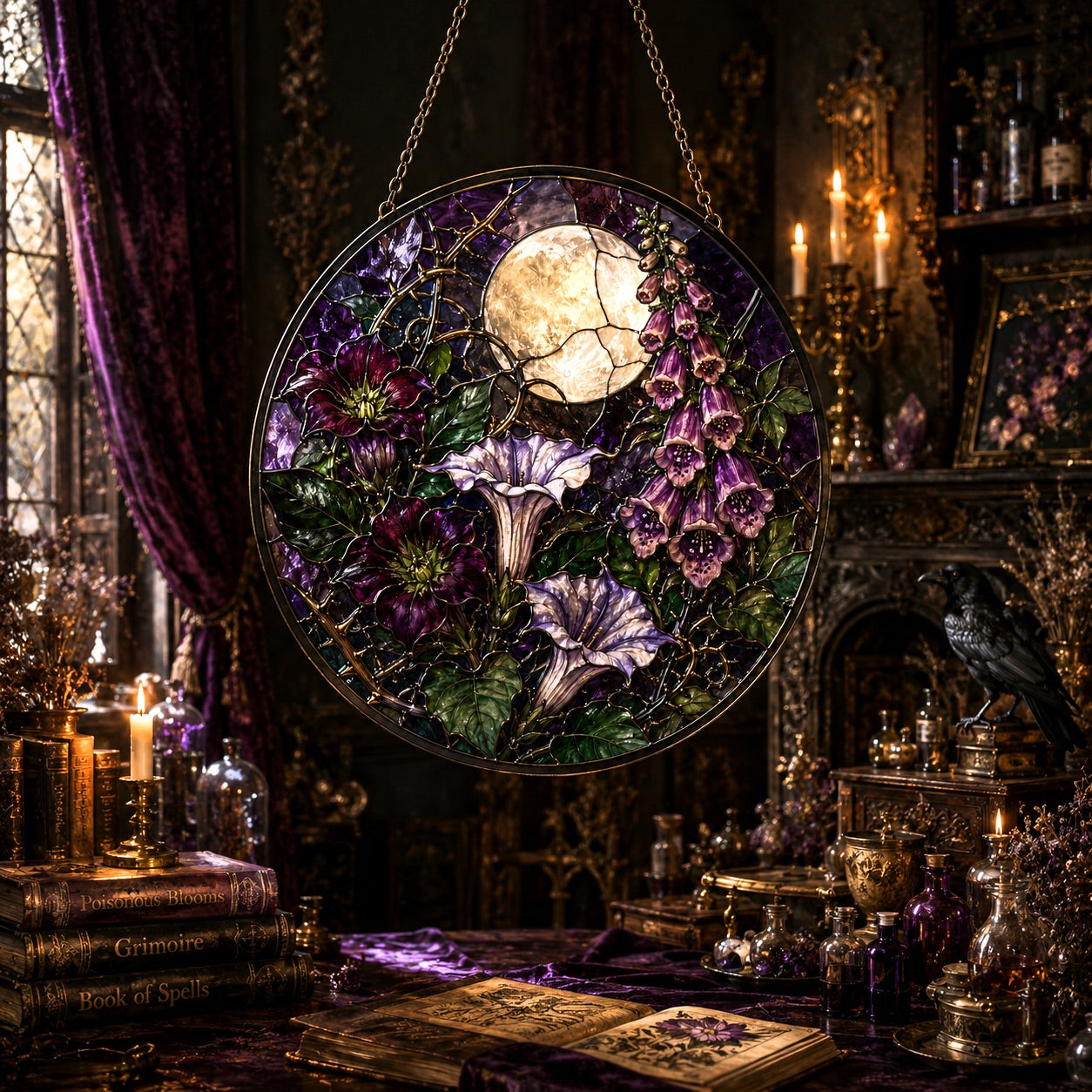 Poisonous Moon Garden Glass Suncatcher - sunlight glow