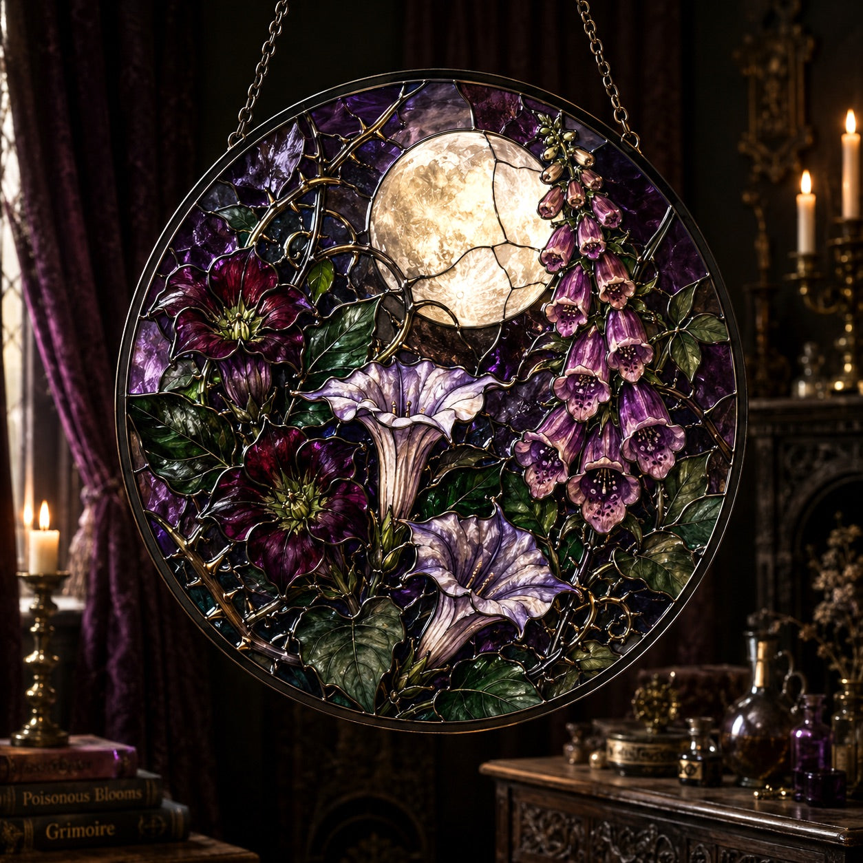 Poisonous Moon Garden Glass Suncatcher - window display
