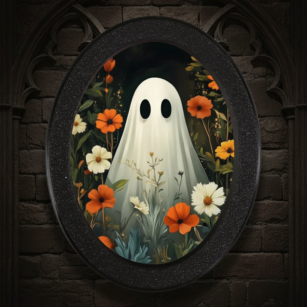 Spooky Ghost Wooden Oval Frame - Gothic Oval Wall Art - Witchy Halloween Wall Decoration-MoonChildWorld