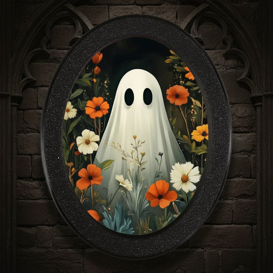 Spooky Ghost Wooden Oval Frame - Gothic Oval Wall Art - Witchy Halloween Wall Decoration-MoonChildWorld