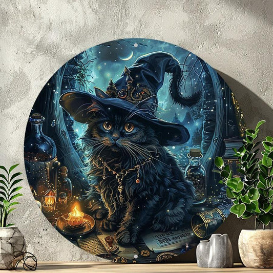 Classic Witchy Black Cat Wall Sign Halloween Decoration-MoonChildWorld