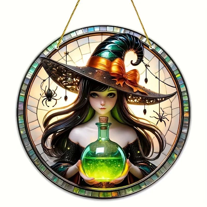 Potion Witch Suncatcher Gothic Acrylic Round Sign Halloween Home Decor-MoonChildWorld