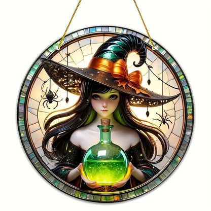 Potion Witch Suncatcher Gothic Acrylic Round Sign Halloween Home Decor-MoonChildWorld