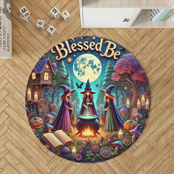 Potion Witches Round Rug Witch Sisters Carpet for Halloween Home Decor-MoonChildWorld