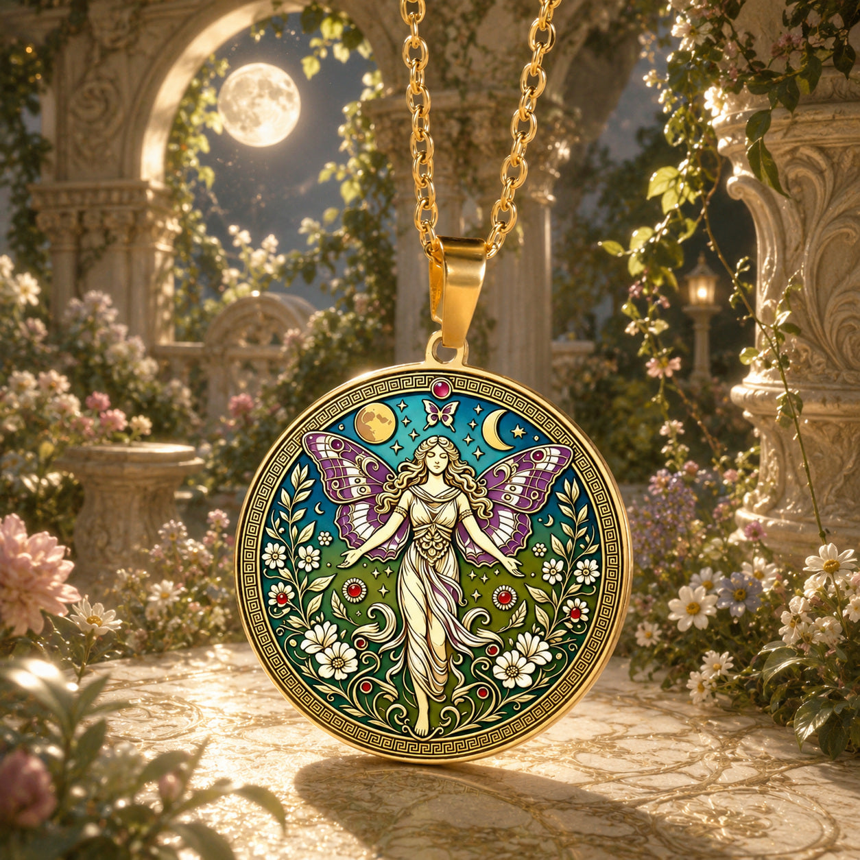 Psyche Goddess Necklace butterfly moon pendant – mystical altar photo 2