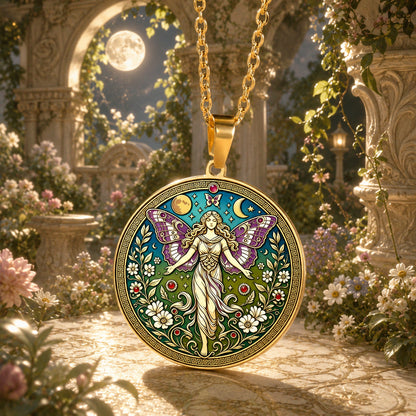 Psyche Goddess Necklace butterfly moon pendant – mystical altar photo 2