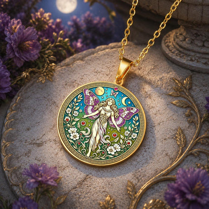 Psyche Goddess Necklace butterfly moon pendant – mystical altar photo 4
