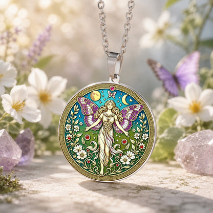 Psyche Goddess Necklace butterfly moon pendant – mystical altar photo 3