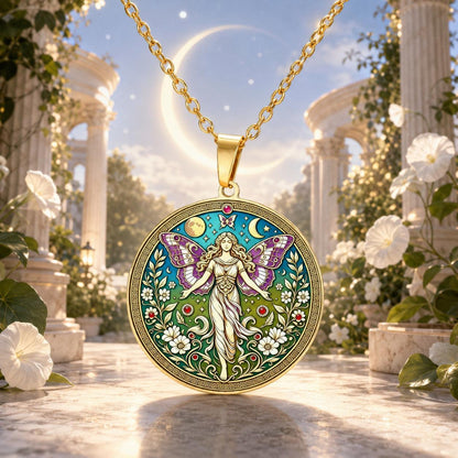 Psyche Goddess Necklace butterfly moon pendant – mystical altar photo 6