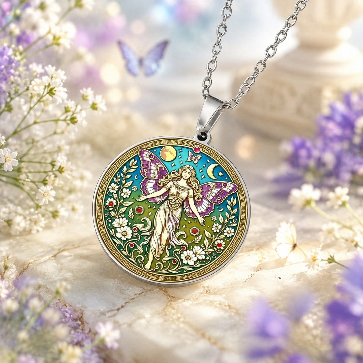 Psyche Goddess Necklace butterfly moon pendant – mystical altar photo 5