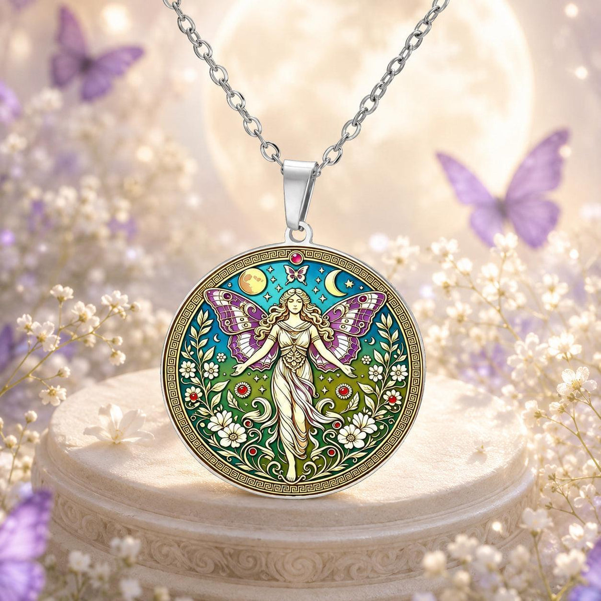 Psyche Goddess Necklace butterfly moon pendant – mystical altar photo 7