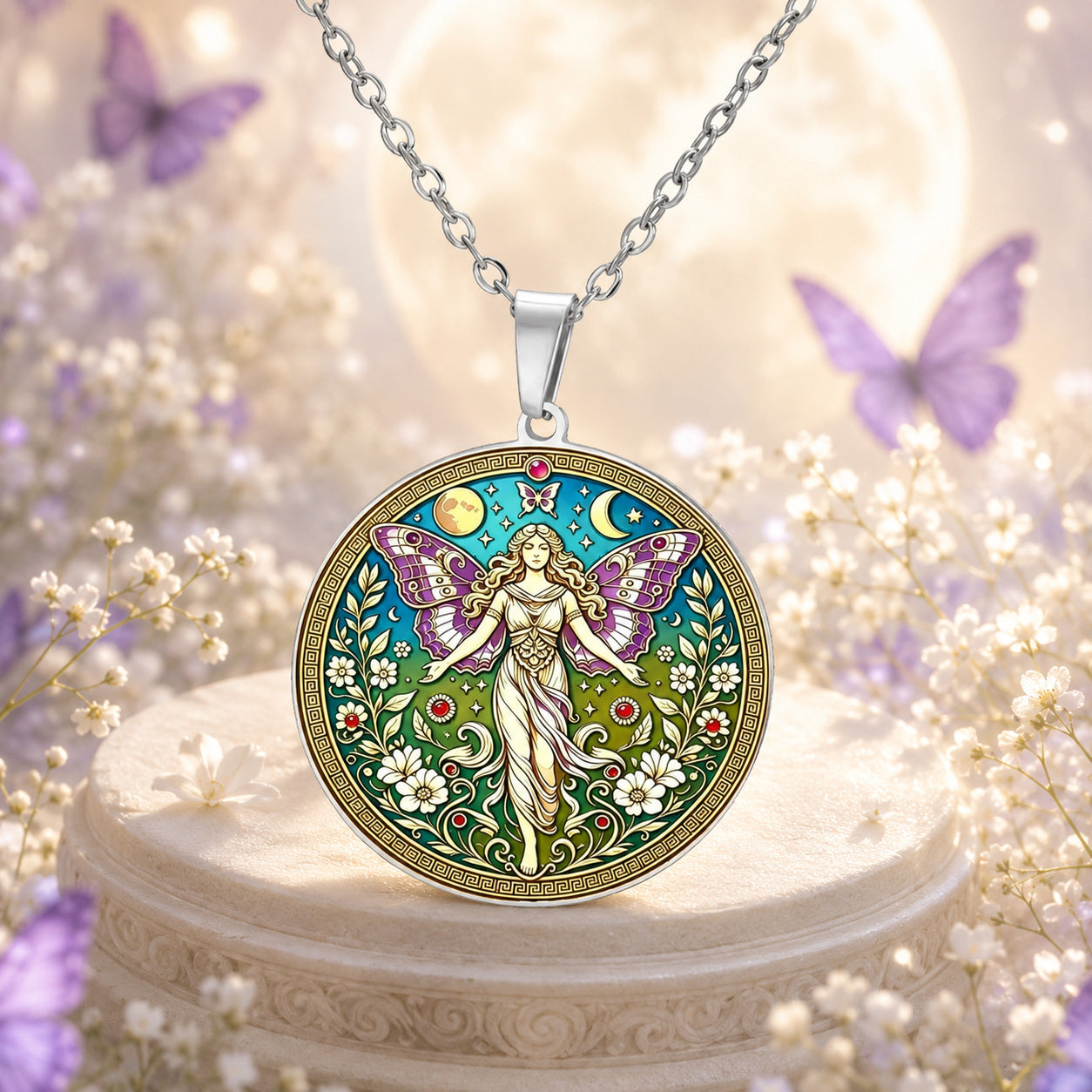 Psyche Goddess Necklace butterfly moon pendant – mystical altar photo 7