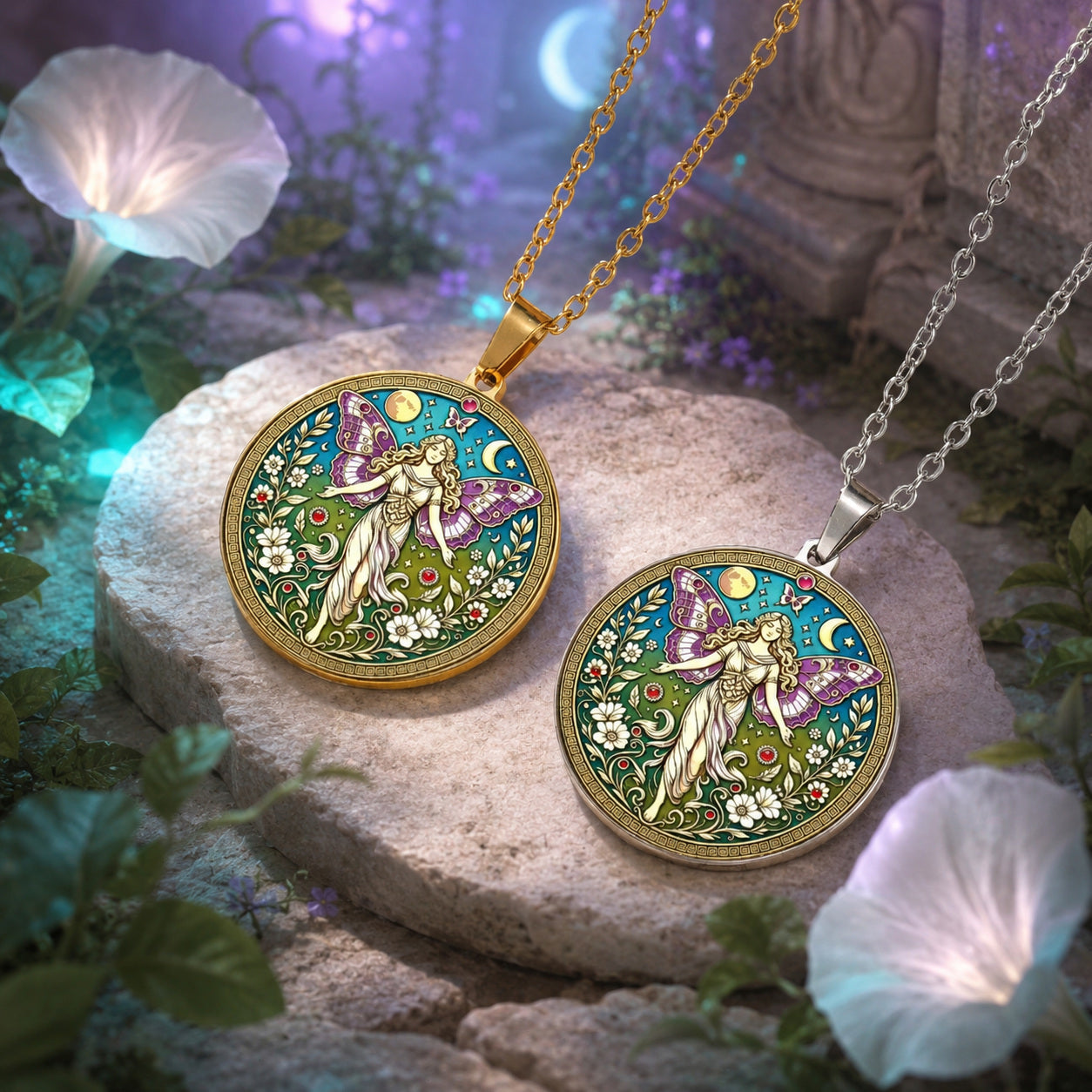 Psyche Goddess Necklace butterfly moon pendant – mystical altar photo 8