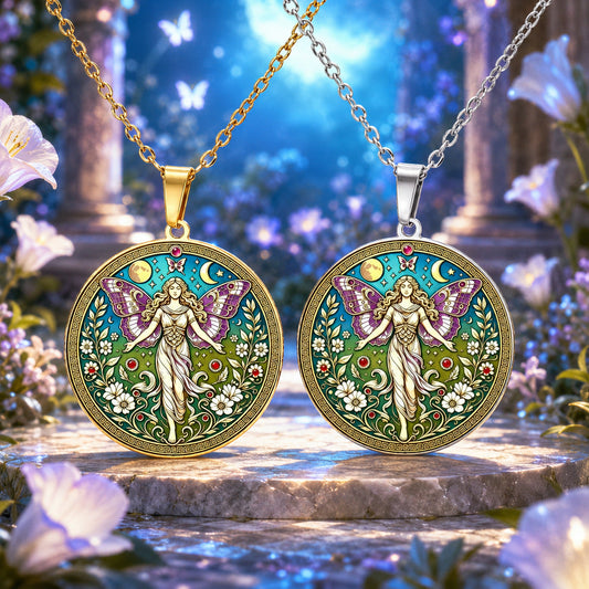 Psyche Goddess Necklace butterfly moon pendant – mystical altar photo 1