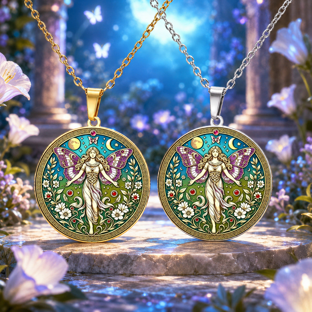 Psyche Goddess Necklace butterfly moon pendant – mystical altar photo 1