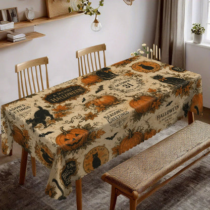 Pumpkin black cat Halloween tablecloth with retro spooky decor