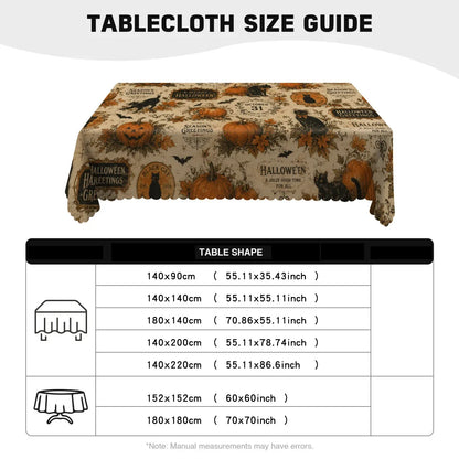 Pumpkin black cat Halloween tablecloth with retro spooky decor