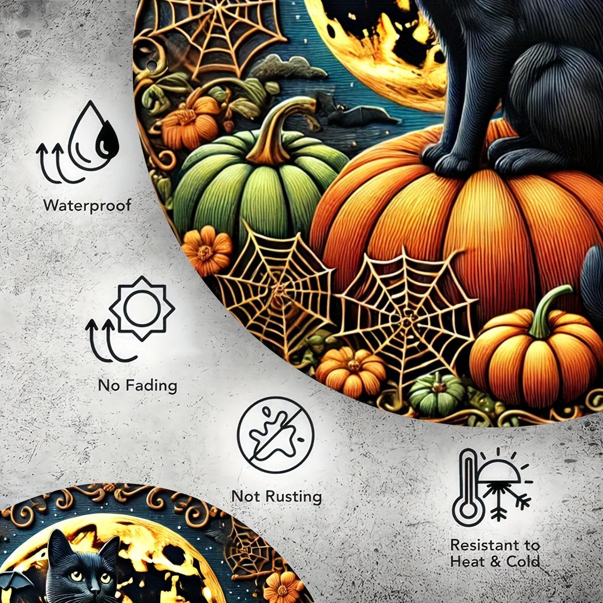 Pumpkin Black Cat Metal Sign Halloween Decorations-MoonChildWorld