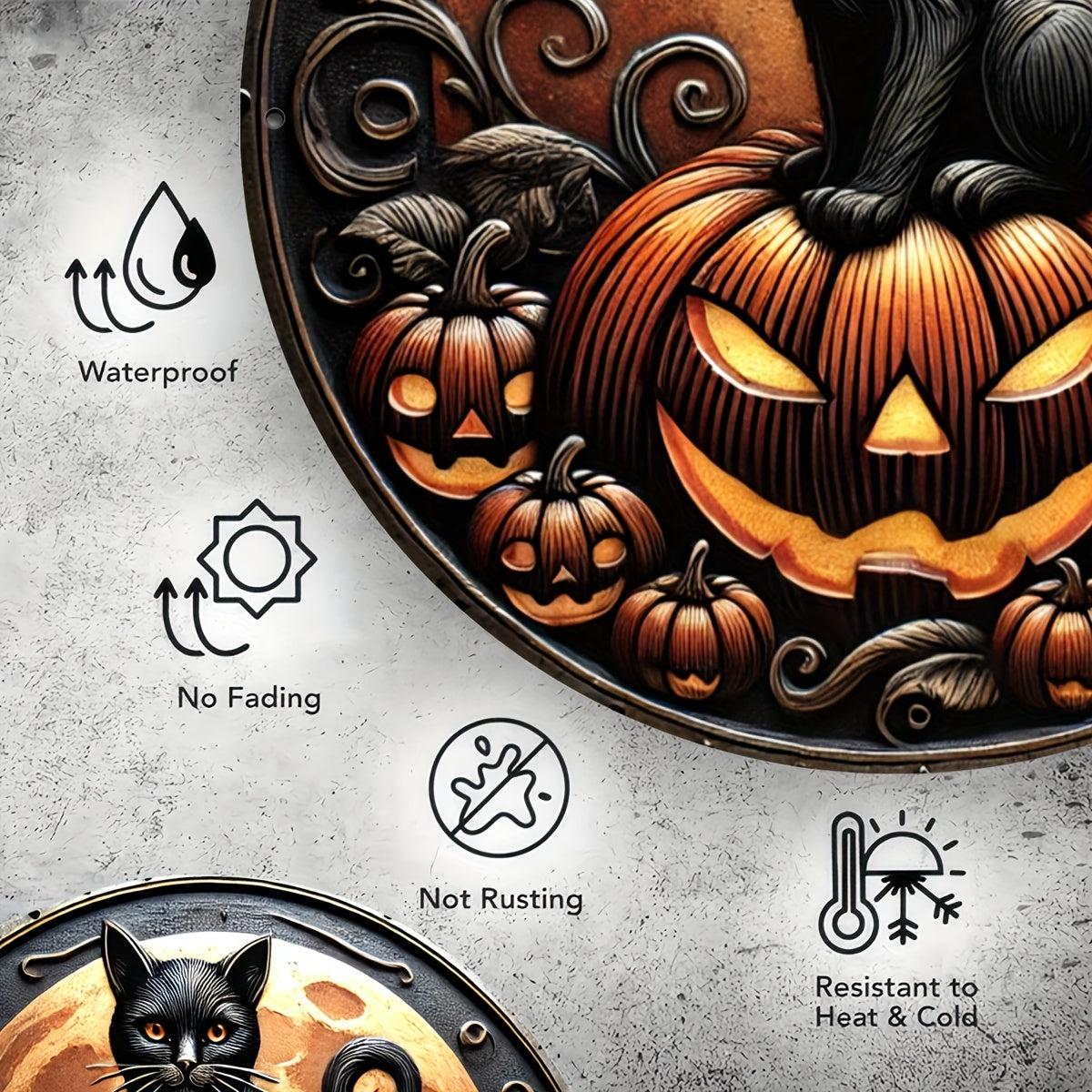 Pumpkin Black Cat Metal Sign Halloween Decorations-MoonChildWorld