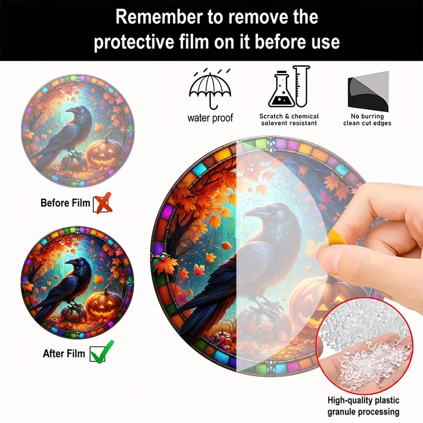 Pumpkin Black Crow Suncatcher Raven Halloween Acrylic Round Sign-MoonChildWorld