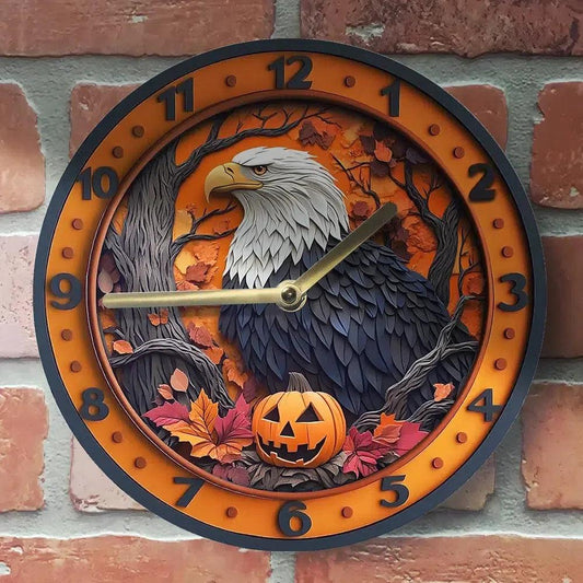 Pumpkin Eagle Wall Clock - Witchy Clock For Halloween Decorations-MoonChildWorld