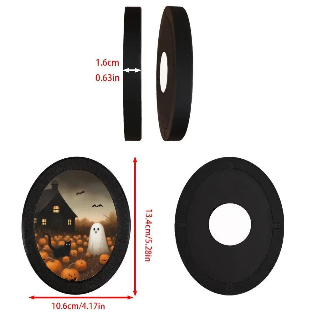 Pumpkin Ghost & Black Cat Wooden Oval Frame - Spooky Oval Wall Art - Halloween Wall Decoration-MoonChildWorld