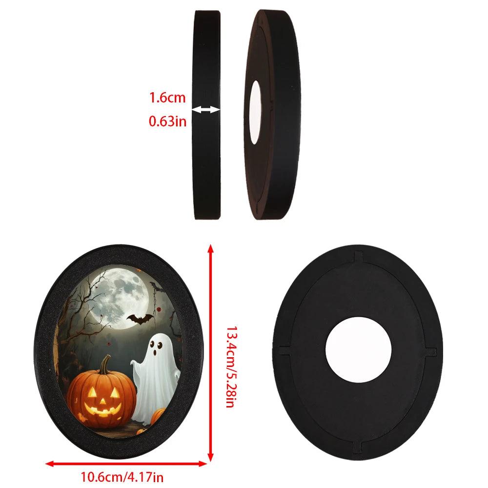 Pumpkin Lanterns Spooky Ghost Wooden Oval Frame - Gothic Oval Wall Art - Witchy Halloween Wall Decoration-MoonChildWorld