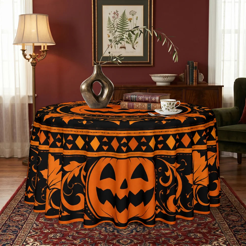 Pumpkin round tablecloth for Halloween seasonal decor