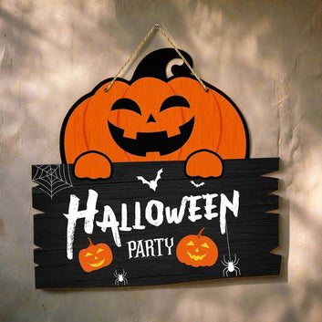 Pumpkin Spooky Hanging Decoration - Happy Halloween Welcome Sign - Witchy Wooden Sign for Gothic Home Decor-MoonChildWorld