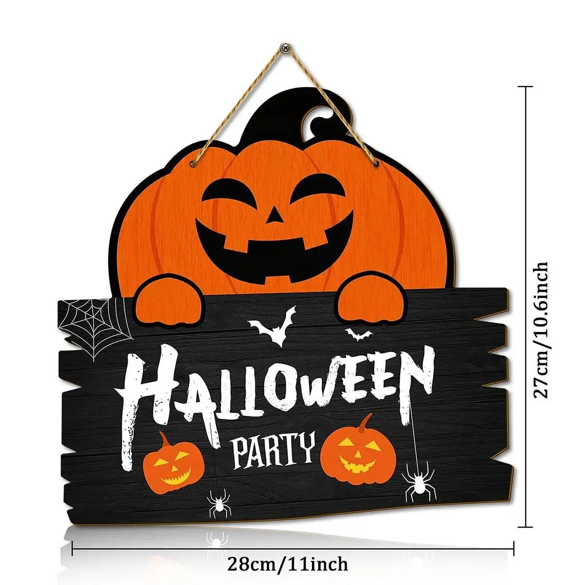 Pumpkin Spooky Hanging Decoration - Happy Halloween Welcome Sign - Witchy Wooden Sign for Gothic Home Decor-MoonChildWorld