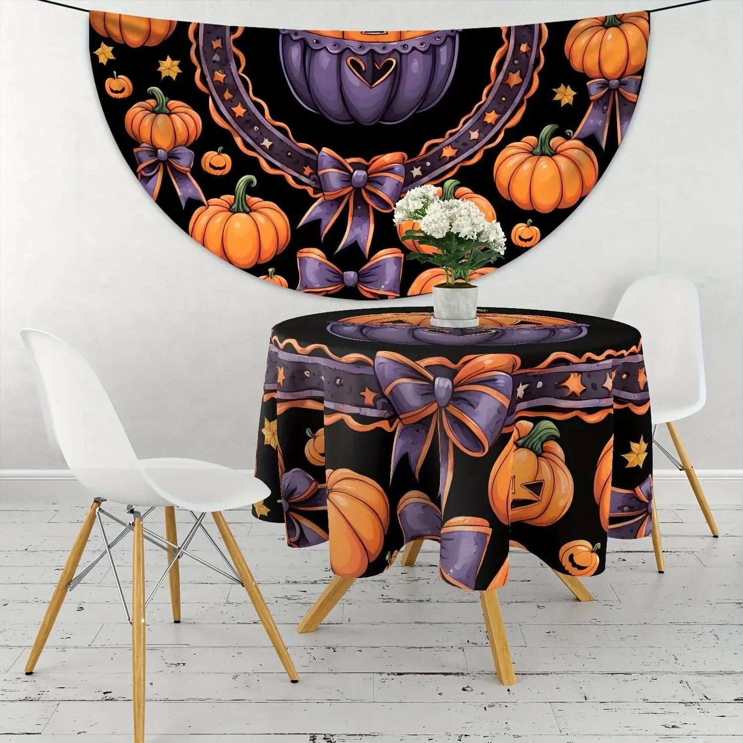 Pumpkin Spooky Tablecloth for Witch Halloween Home Decor-MoonChildWorld