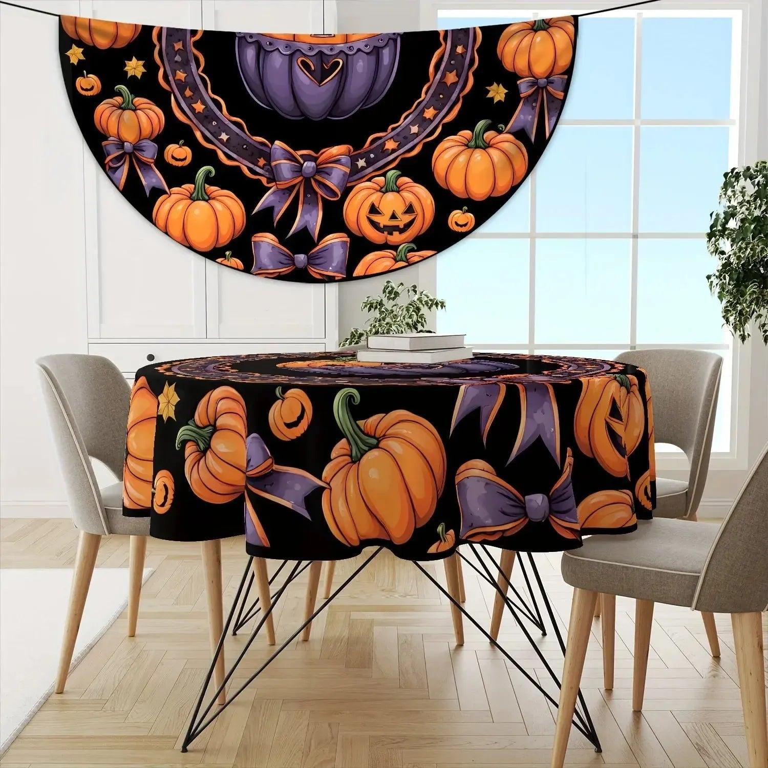 Pumpkin Spooky Tablecloth for Witch Halloween Home Decor-MoonChildWorld