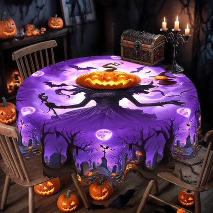 Pumpkin Witch Halloween Tablecloth Eerie Spooky Table Decor-MoonChildWorld