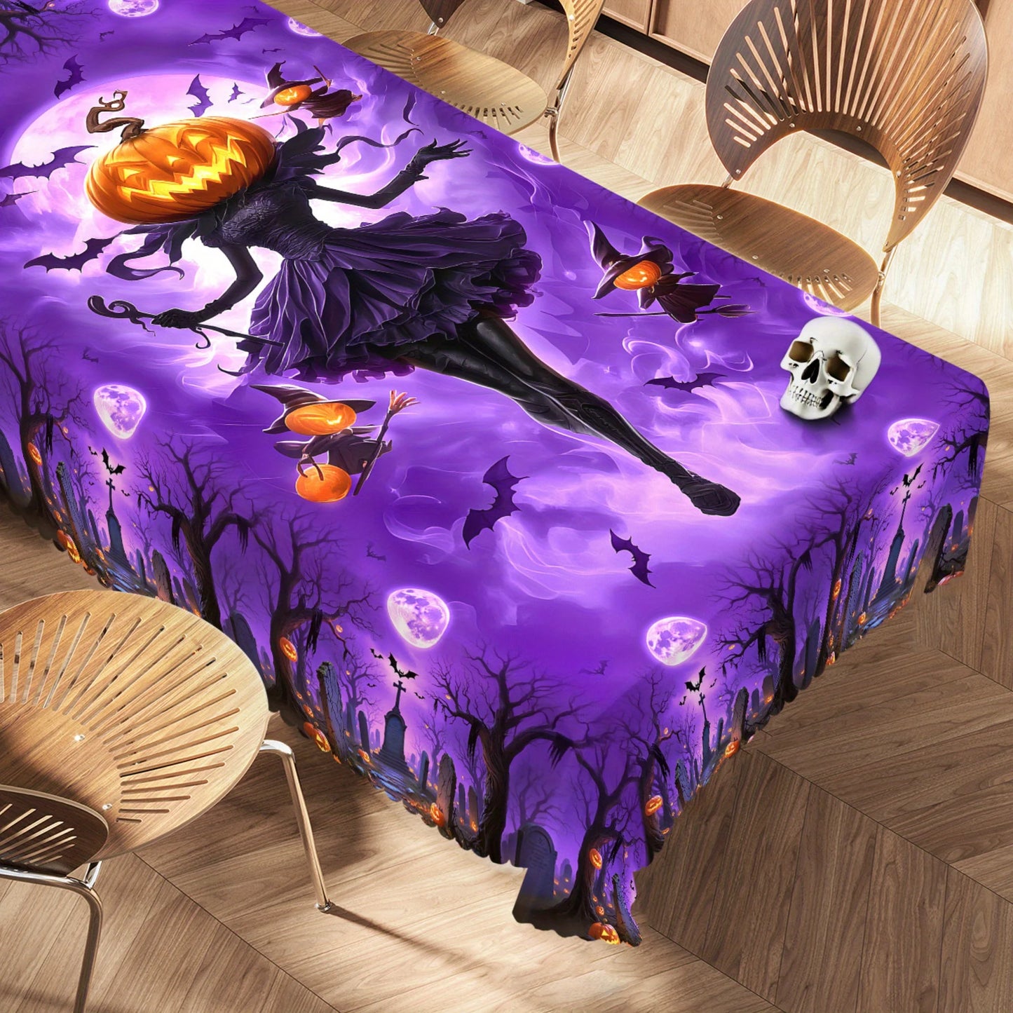 Pumpkin Witch Halloween Tablecloth Eerie Spooky Table Decor-MoonChildWorld