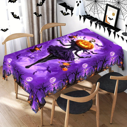 Pumpkin Witch Halloween Tablecloth Eerie Spooky Table Decor-MoonChildWorld