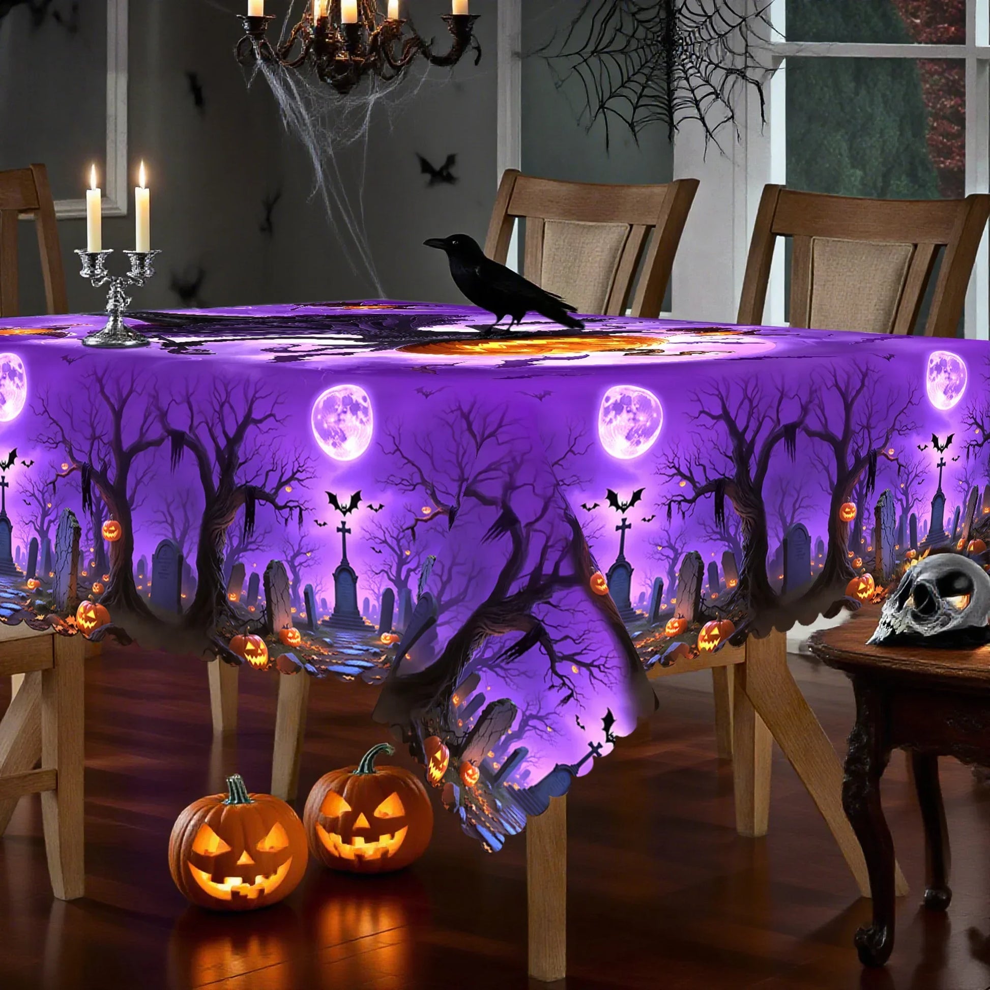 Pumpkin Witch Halloween Tablecloth Eerie Spooky Table Decor-MoonChildWorld