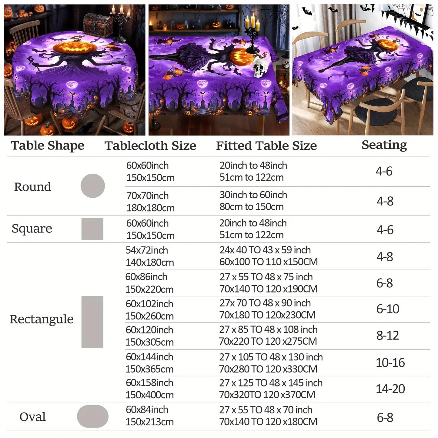 Pumpkin Witch Halloween Tablecloth Eerie Spooky Table Decor-MoonChildWorld