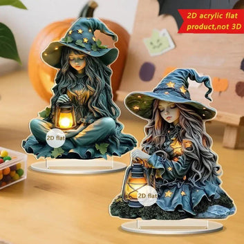 Pumpkin Witch Table Ornament Halloween Decoration - 2D Flat Acrylic Spooky Halloween Desktop Ornaments-MoonChildWorld