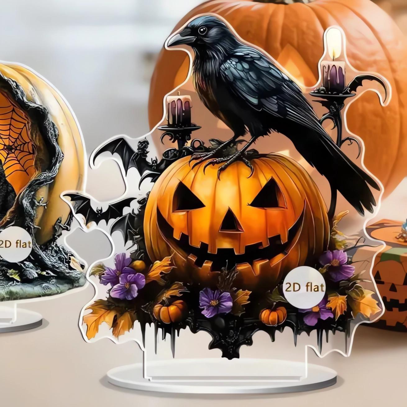 Pumpkin Witch Table Ornament Halloween Decoration - 2D Flat Acrylic Spooky Halloween Desktop Ornaments-MoonChildWorld