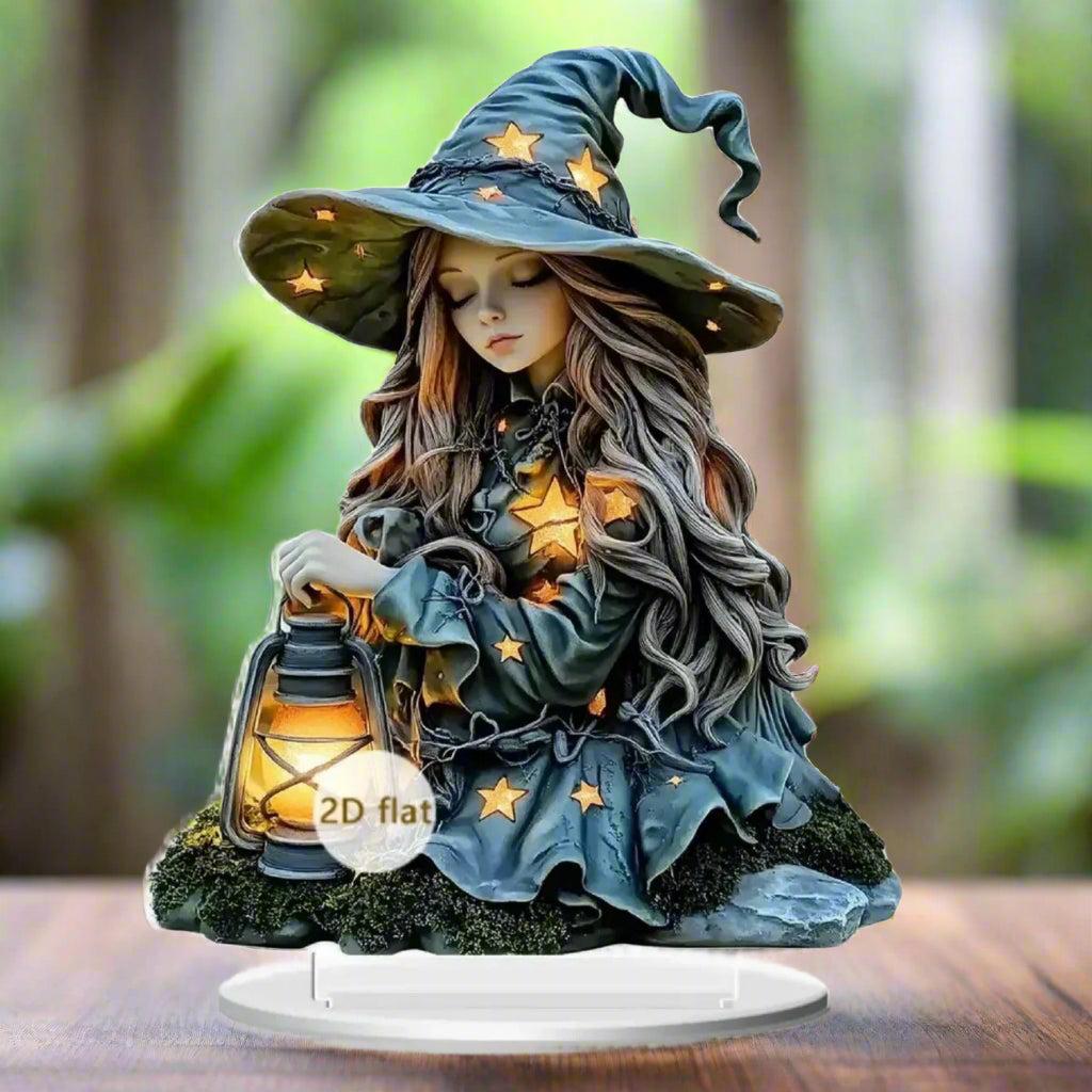 Pumpkin Witch Table Ornament Halloween Decoration - 2D Flat Acrylic Spooky Halloween Desktop Ornaments-MoonChildWorld