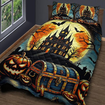 Pumpkin and Gothic Castle Halloween Quilt Bedding Set-MoonChildWorld