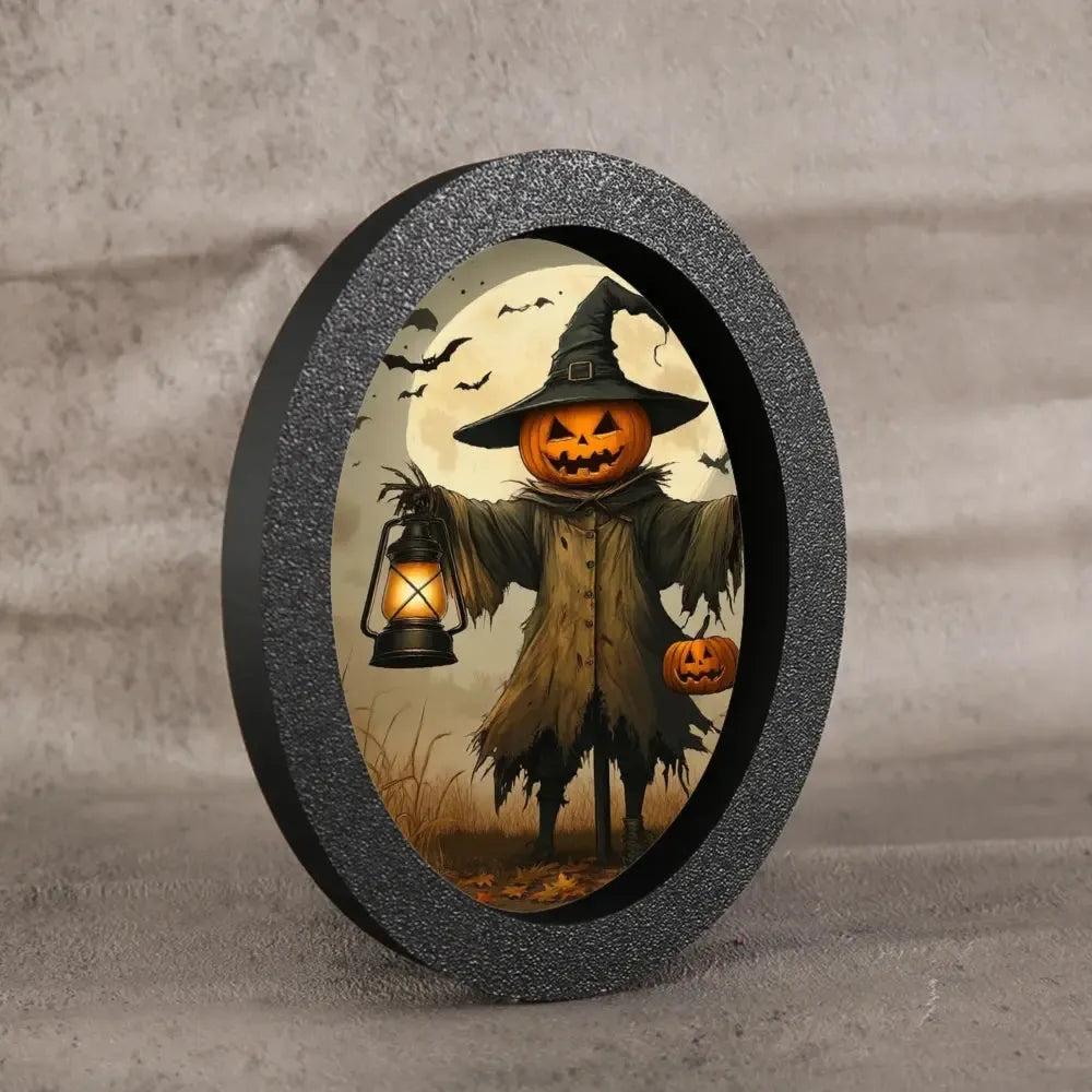 Pumpkin-headed Scarecrow Halloween Wooden Oval Frame - Witch Gothic Wall Art-MoonChildWorld