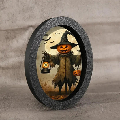 Pumpkin-headed Scarecrow Halloween Wooden Oval Frame - Witch Gothic Wall Art-MoonChildWorld