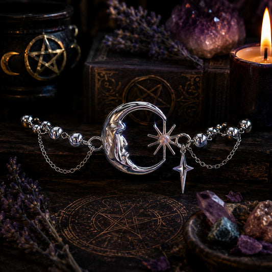Punk Style Sun Moon Choker Necklace Stainless Steel Gothic Witch Jewelry-MoonChildWorld