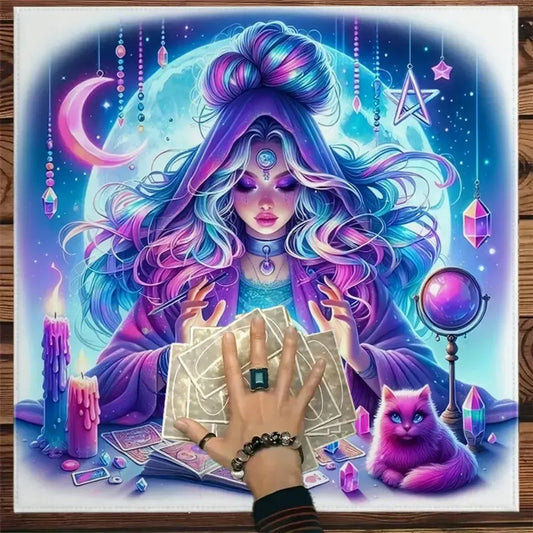 Crystal ball scrying divination altar cloth purple – Pagan psychic reading mat for witchcraft