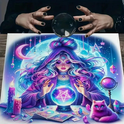 Purple Crystal Ball Divination Altar Cloth – witch tarot mat for scrying and spiritual reading ritual