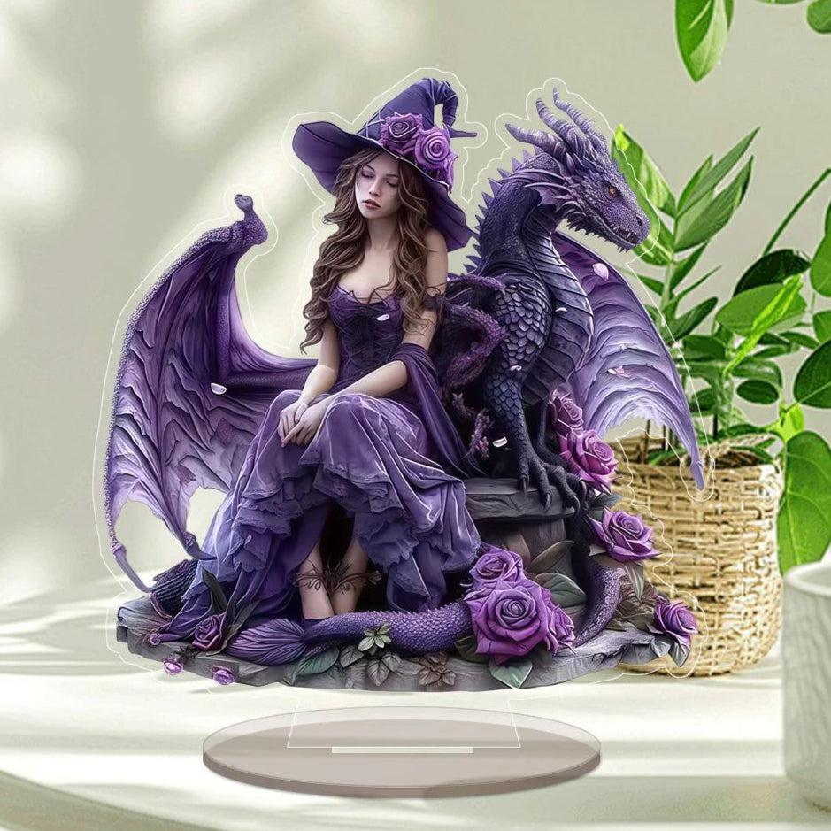 Purple Dragon and Witch Acrylic Decorative Plaque Desktop Decor Witchy Table Ornament-MoonChildWorld
