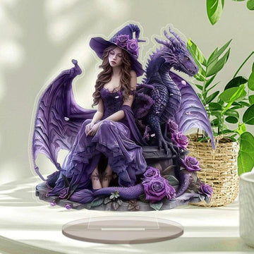 Purple Dragon and Witch Acrylic Decorative Plaque Desktop Decor Witchy Table Ornament-MoonChildWorld