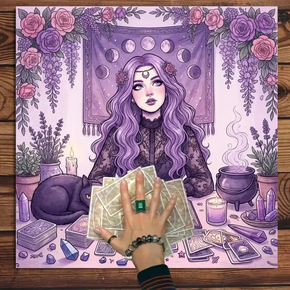 Mystical purple moon floral altar cloth – Wiccan crystal healing tarot divination ritual mat