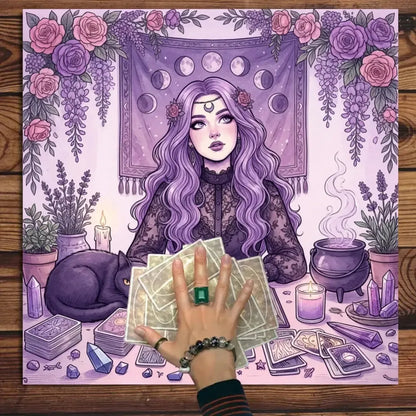 Mystical purple moon floral altar cloth – Wiccan crystal healing tarot divination ritual mat